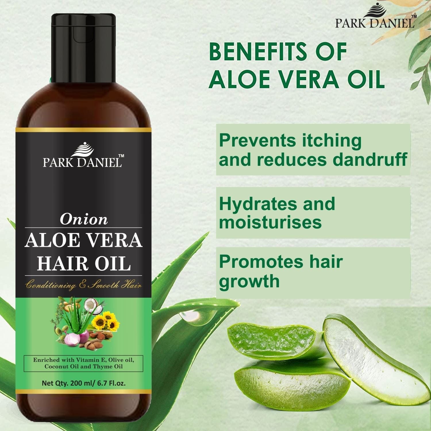Park Daniel Pure and Natural Aloe Vera Oil & Onion Ginger Shampoo Hair Care Combo Pack Of 2 bottle of 200 ml(400 ml)